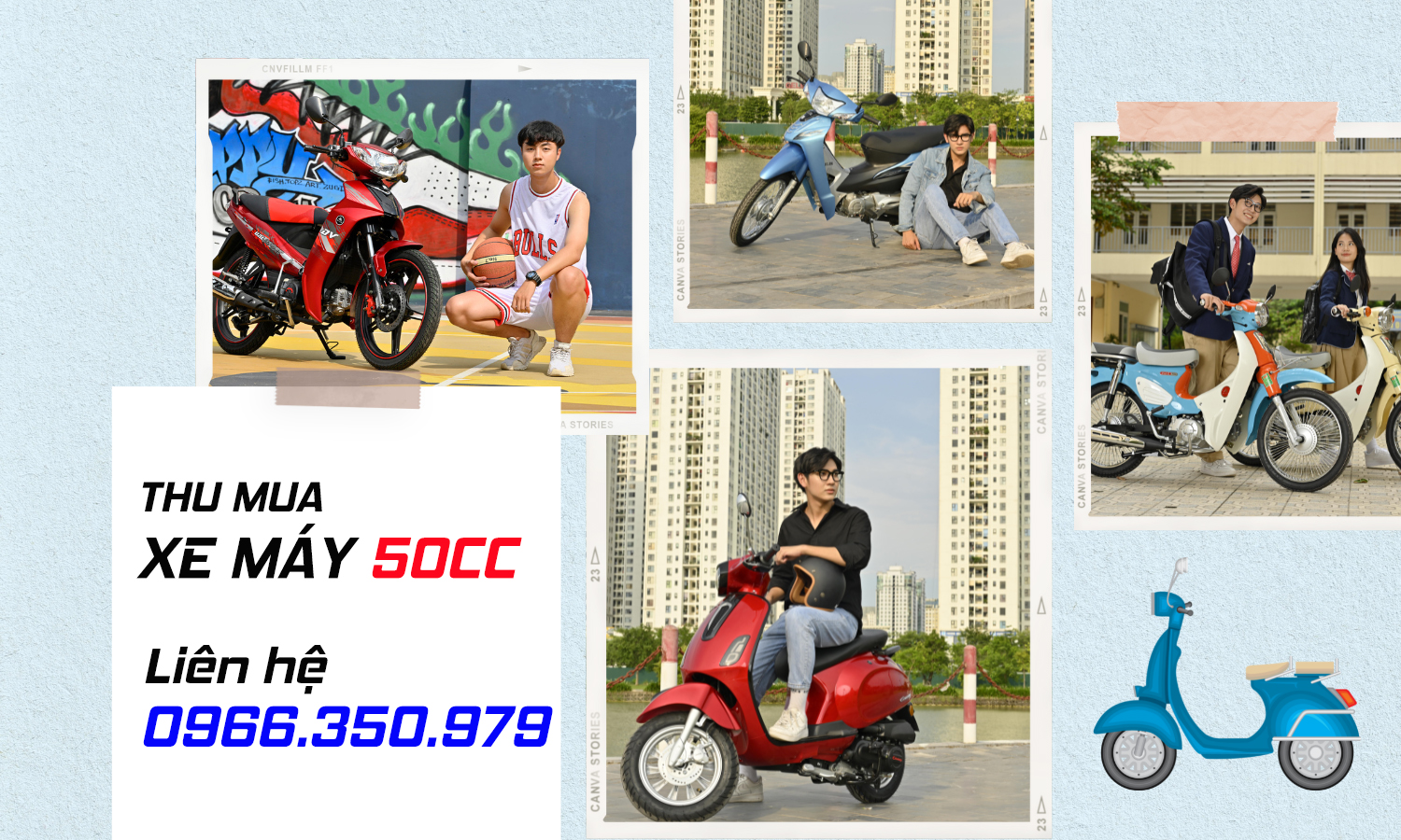 Thu mua xe 50cc cũ hỏng, Sym, Kymco, Daelim, Detech,